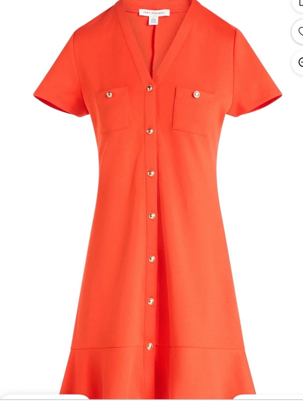 Free Assembly Women’s Button front Mini Dress with Ruffle Hem